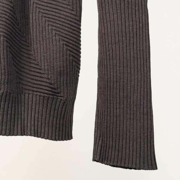 Armani Collezioni Brownish-Grey Ribbed Silk-Blend Knit 1/2-Zip Pullover - Picture 6 of 11